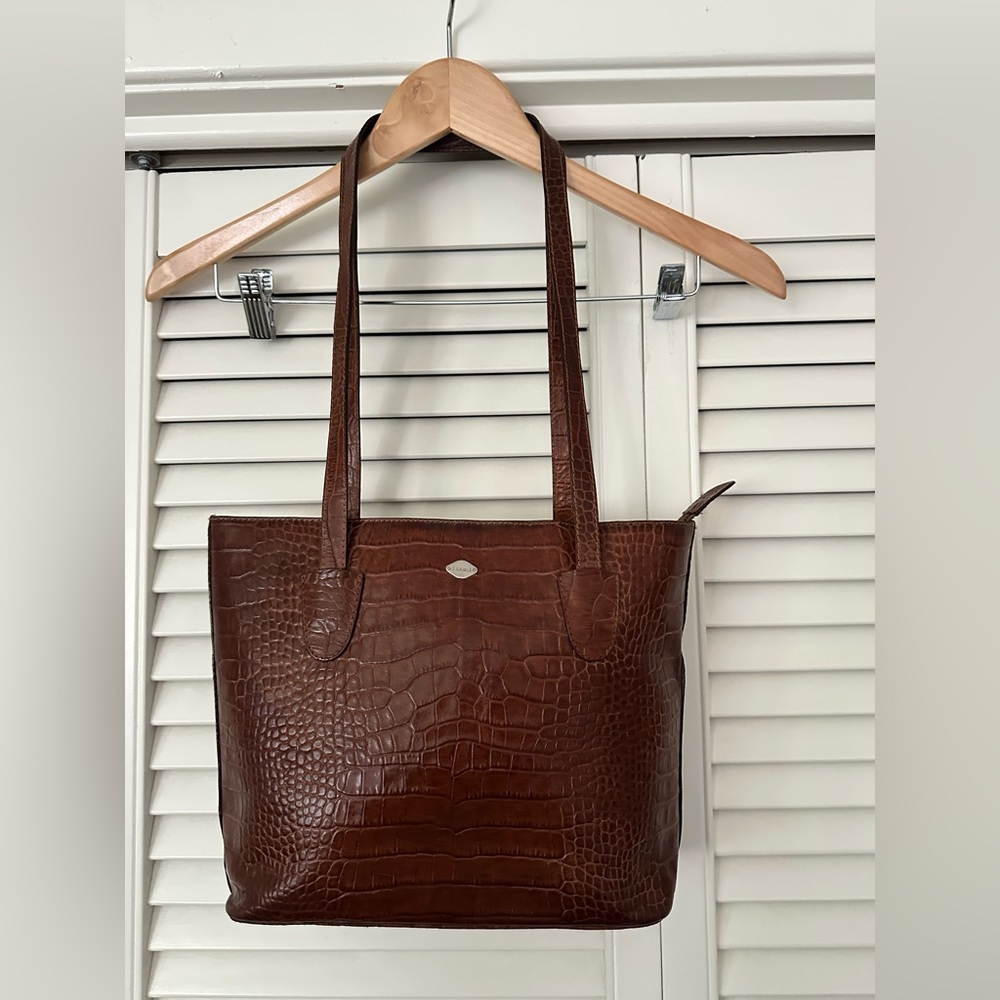 I santi vintage Leather Cognac Croc-Embossed Leather Tote Bag